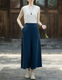 Vintage Casual Wide Leg Linen Pants Women Streetwear