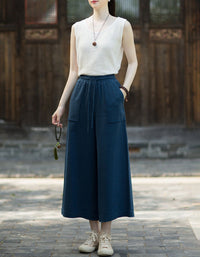 Loose Fit Linen Cropped Pants Women Summer Fashion
