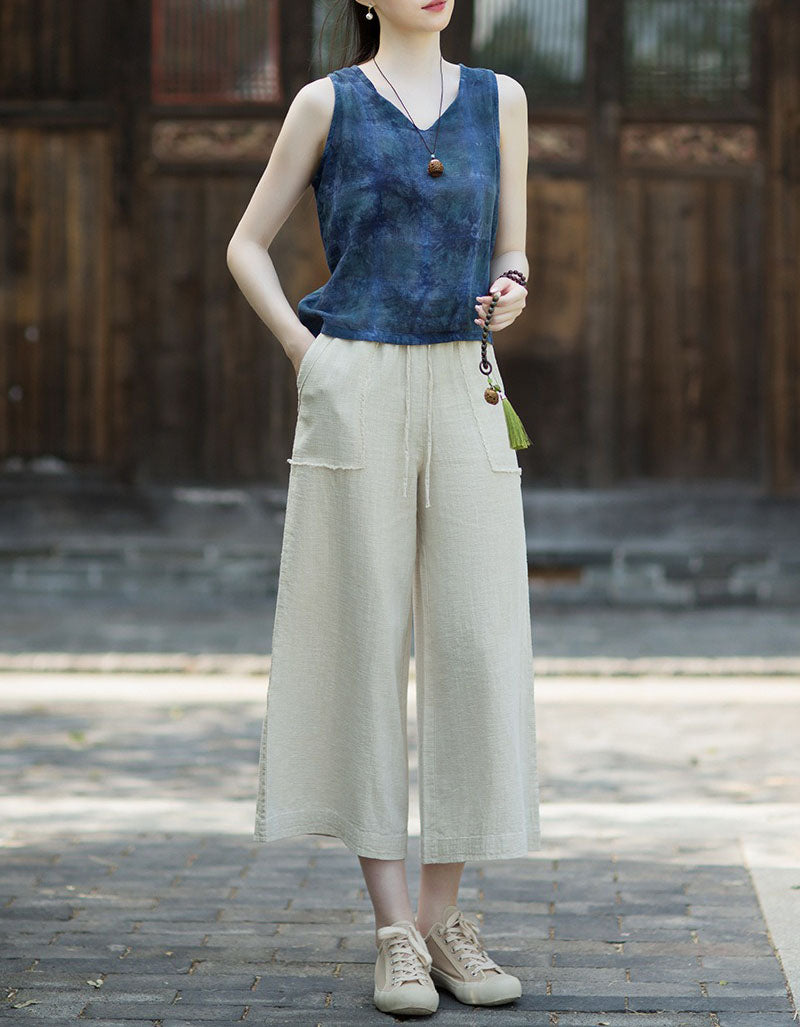 Women’s Natural Linen Pants Relaxed Fit Ankle Trousers