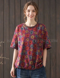 Vintage floral oversized cotton women’s casual top front view