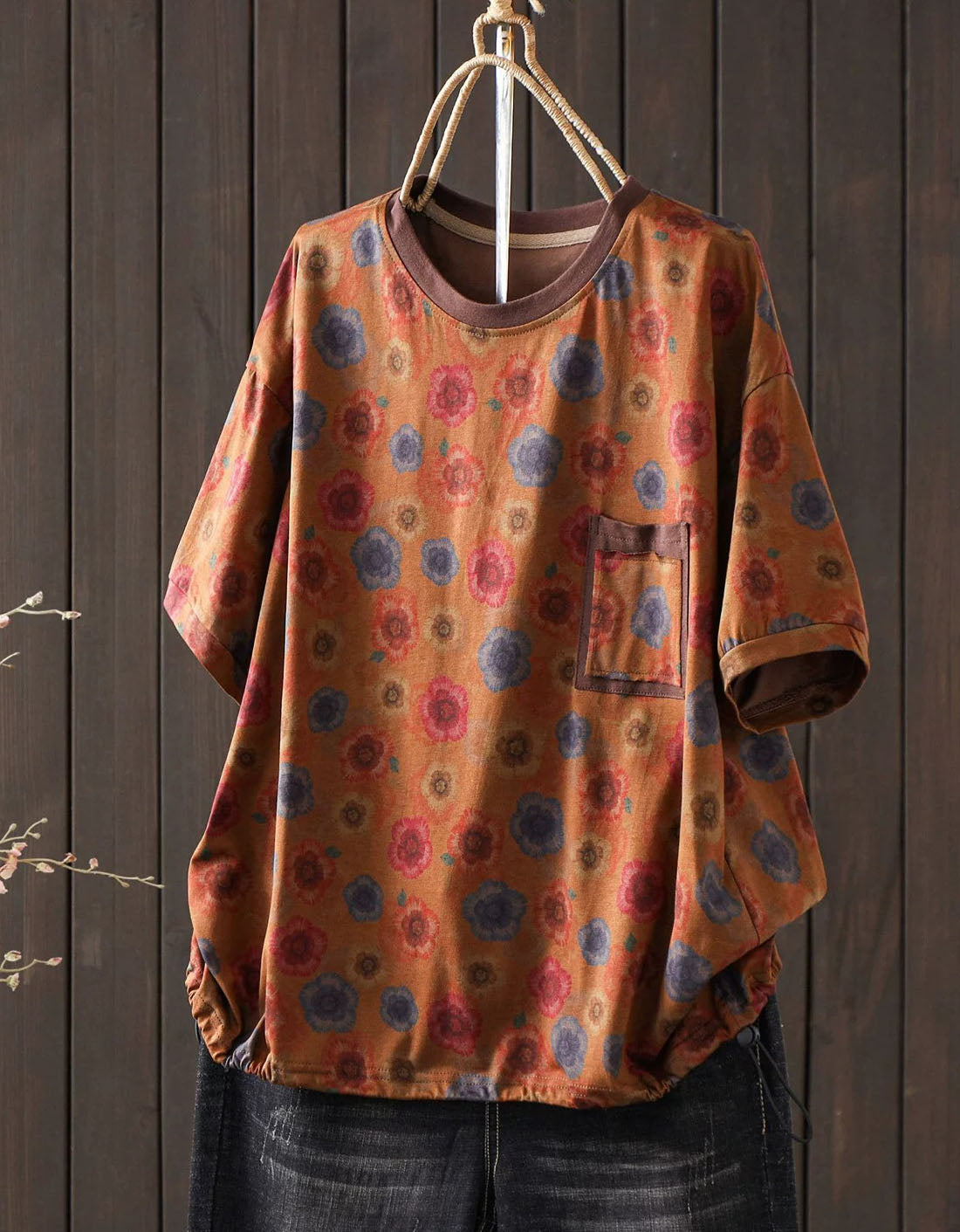 Relaxed fit vintage floral women’s t-shirt side angle