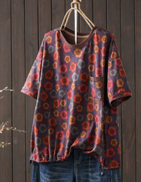 Oversized retro floral cotton top for women casual wear