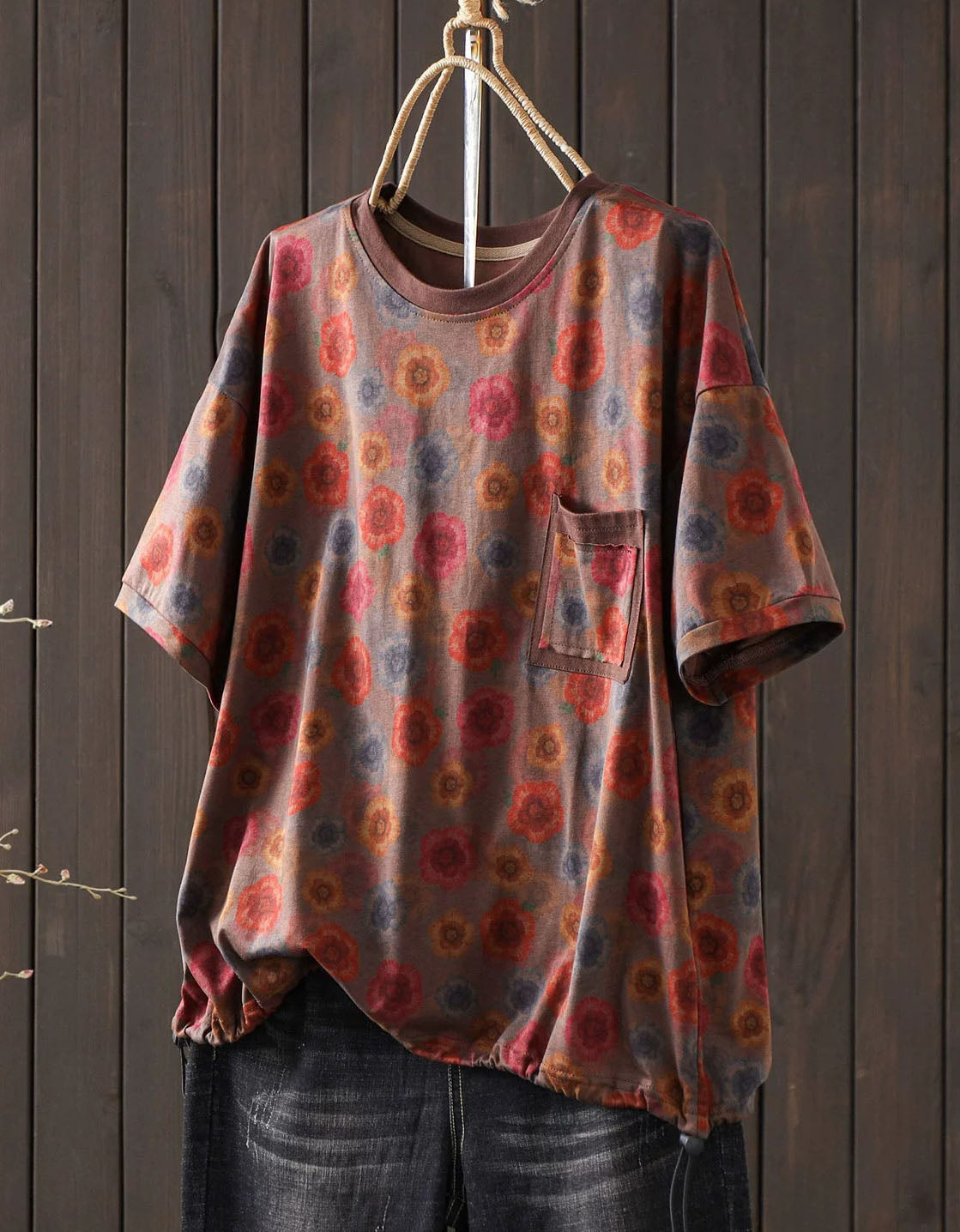 Breathable cotton floral top styled with denim jeans