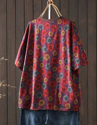 Casual bohemian floral women’s top with short sleeve