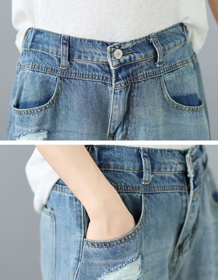 Comfortable Relaxed Wide-Leg Ripped Jeans for Women