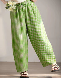 Women Vintage Plaid Drawstring Harem Pants