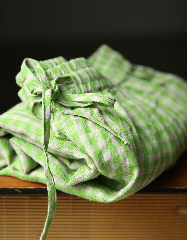Women Relaxed Fit Gingham Cotton Linen Pants