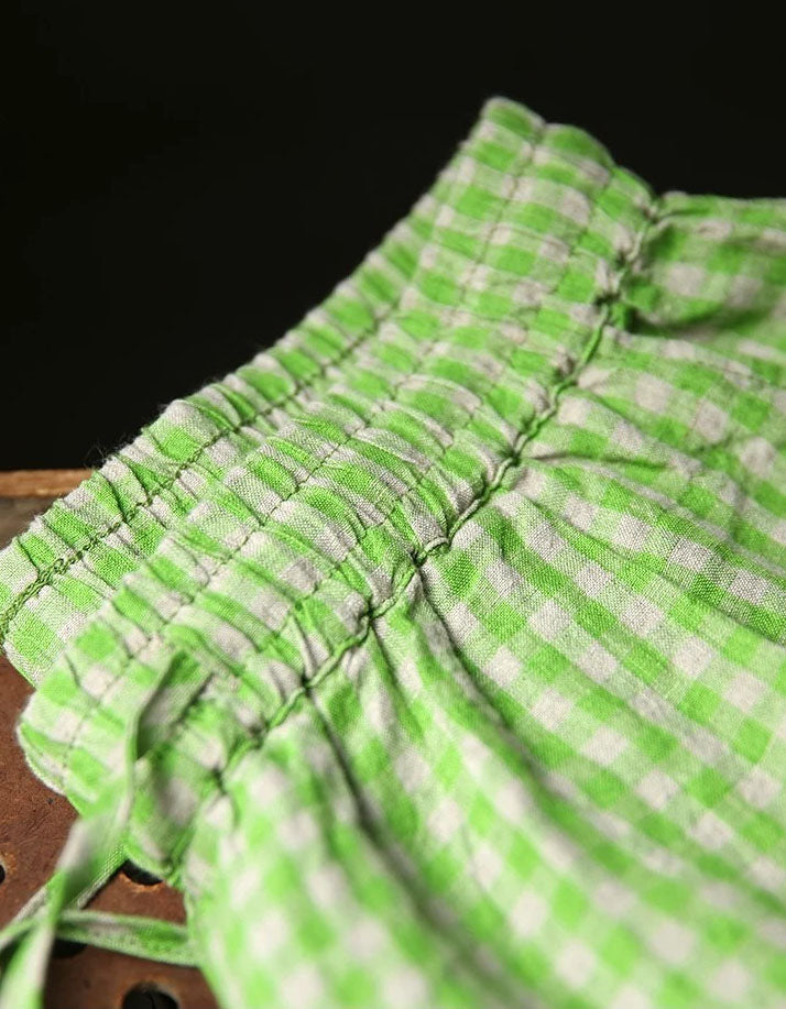Boho Green Plaid Loose Casual Tapered Pants