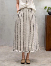 Women's Floral Print Linen Maxi Skirt Loose Fit Style