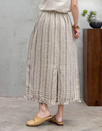 Bohemian Floral Linen Maxi Skirt Women Loose A-Line
