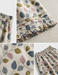 Women's Retro Printed Cotton Linen Midi Skirt Pockets