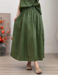 Vintage-inspired high waist cotton linen skirt with elegant A-line silhouette