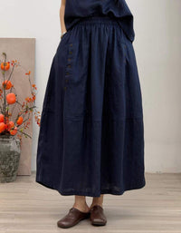 Women's boho maxi skirt in breathable cotton linen fabric for everyday wear