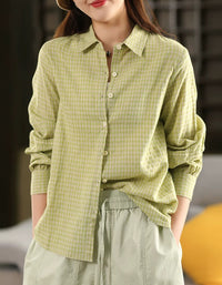 Loose Fit Lemon Green Checkered Shirt for Women