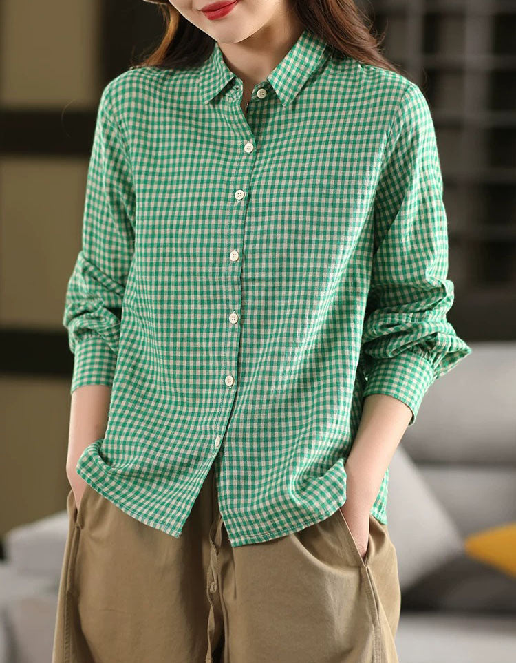 Women’s Long Sleeve Gingham Cotton Blouse