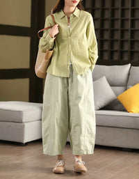 Casual Olive Green Plaid Button Down Shirt Women