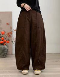 Women's coffee wide leg trousers with patch pocket details