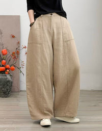Women beige wide leg casual pants with side pockets