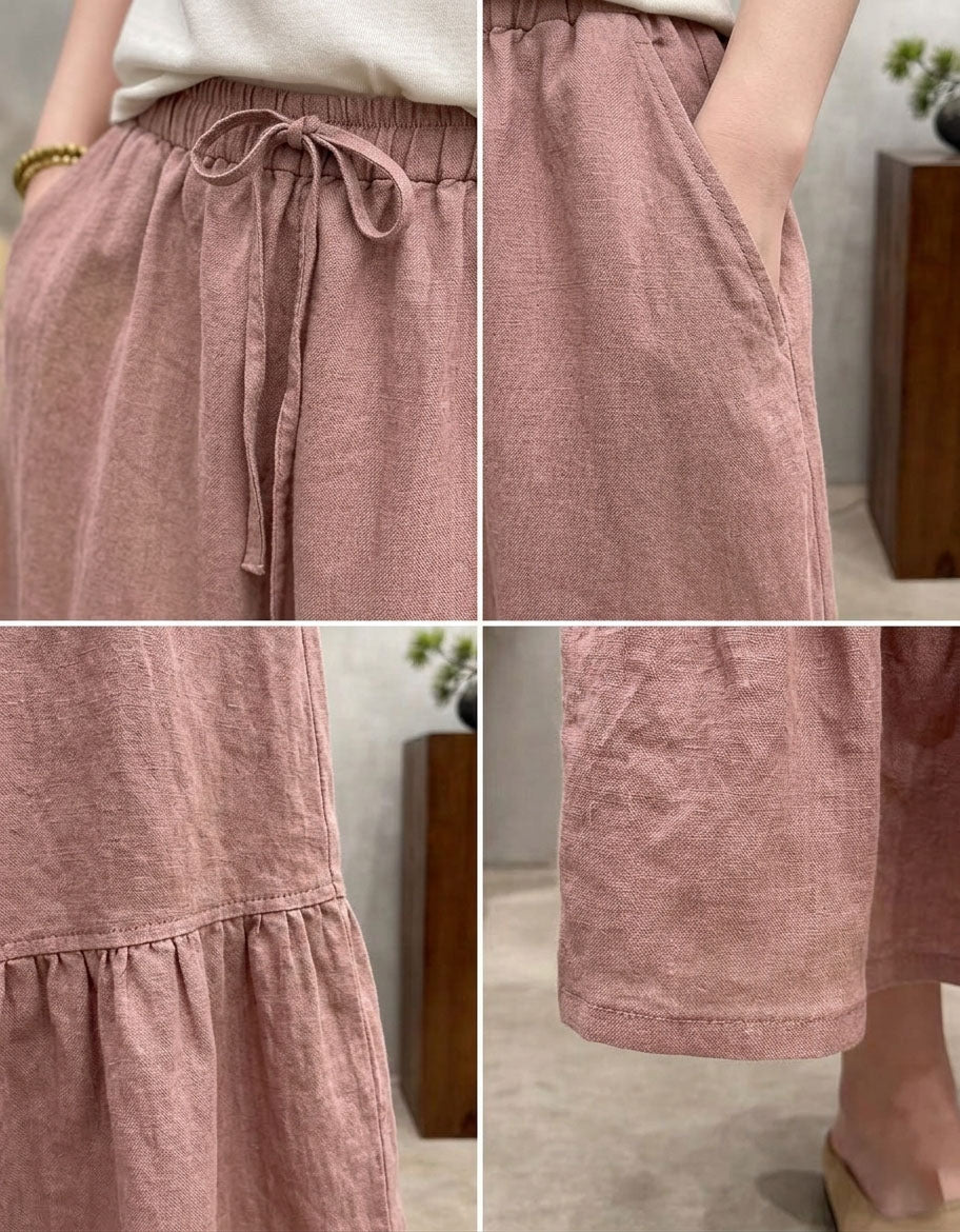 Women’s Rustic Boho Long Skirt – Lightweight Drawstring Waist Linen Maxi