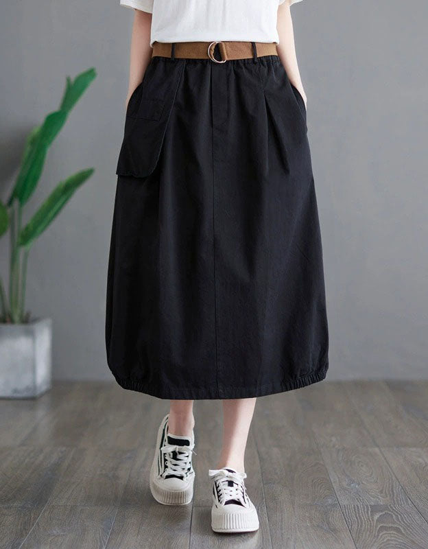 Women Loose Fit Midi Skirt High Waist Casual Skirt