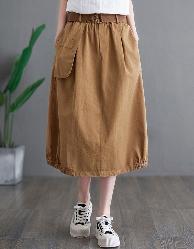 Women Elastic Waist Midi Skirt Casual Loose Fit Skirt