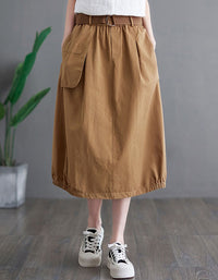 Women Elastic Waist Midi Skirt Casual Loose Fit Skirt