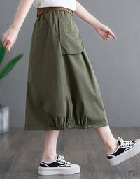 Elastic Waist A-Line Skirt Women Casual Midi Skirt