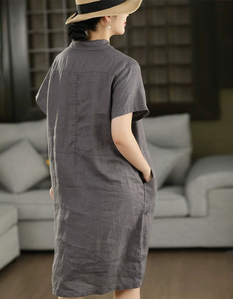 Classic Button Front Linen Dress for Women Summer