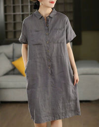 Casual Short Sleeve Linen Dress with Side Pockets