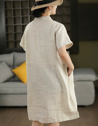 Women’s Loose Fit Linen Midi Dress with Collar