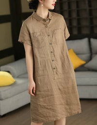Breathable Linen Shirt Dress with Button Placket