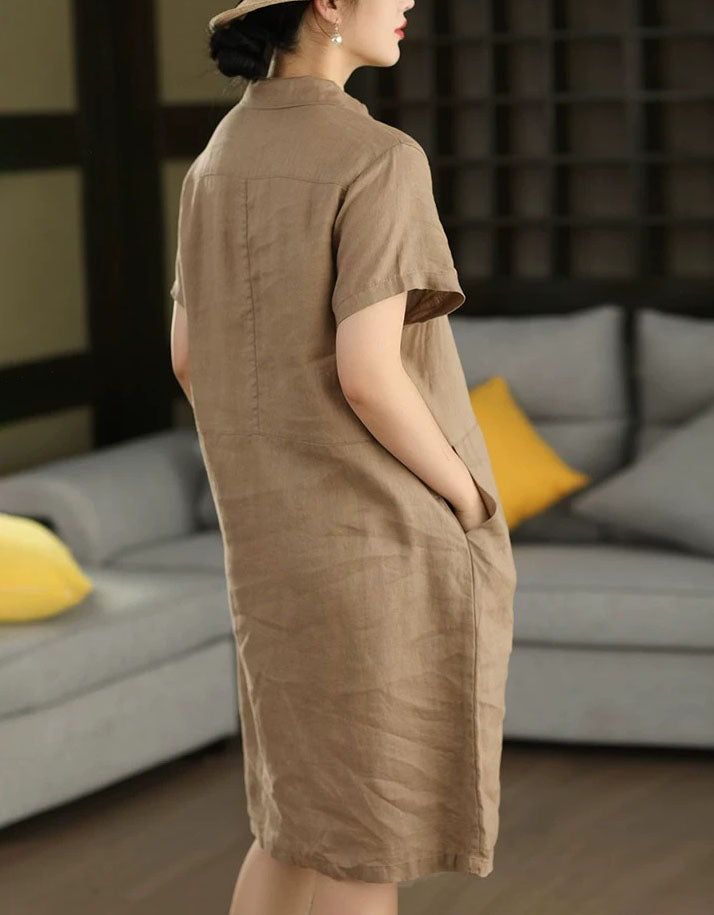 Natural Linen Blend Summer Dress with Pockets