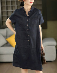 Minimalist Linen Blend Pocket Dress for Everyday Wear