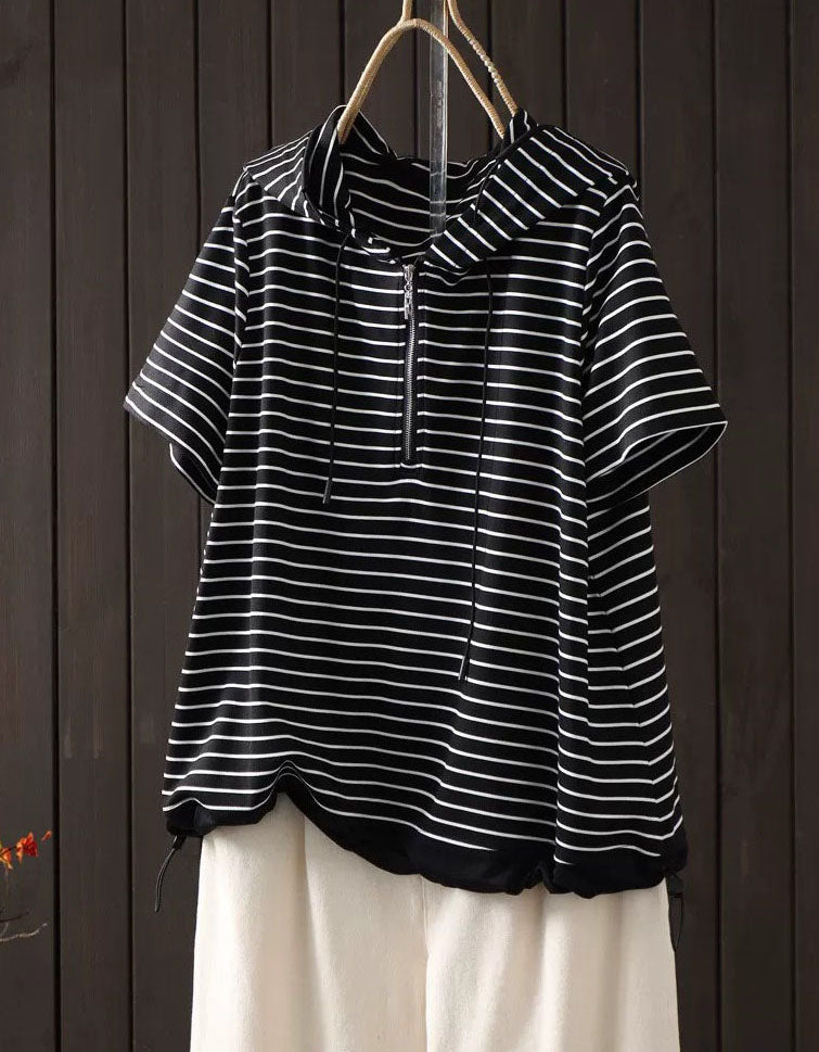 Modern black and white striped hoodie T-shirt for casual everyday wear