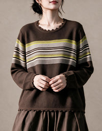 Women’s Vintage Striped Green Knit Pullover