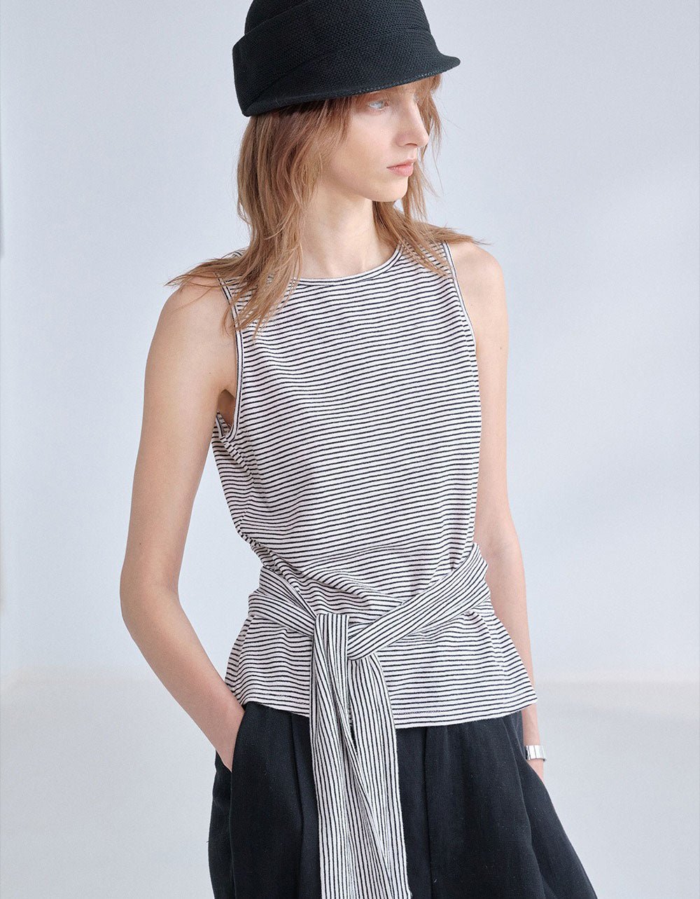 Women’s Casual Striped Halter Style Tank Top with Long Neck Scarf
