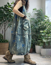 Bohemian embroidered denim dress casual style