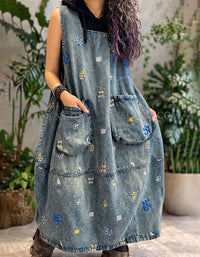 loose sleeveless denim dress with pockets