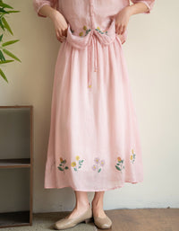 Vintage Floral Embroidery Pink Midi Skirt for Women 2026 May Women's Collection