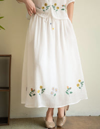 Vintage Floral Embroidery White Midi Skirt for Women 2026 May Women's Collection