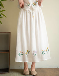 Women Casual Linen Skirt Floral Embroidered Midi Style 2026 May Women's Collection