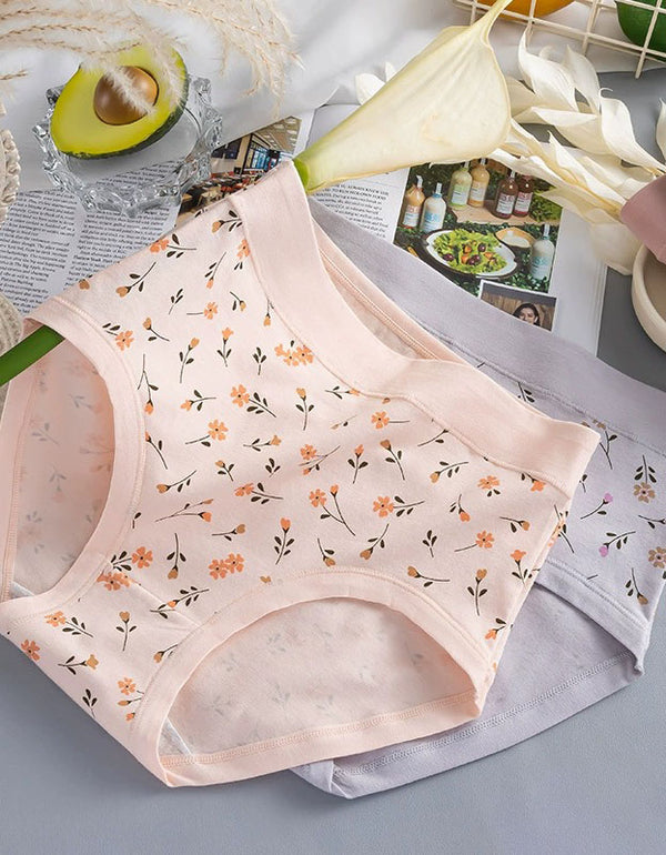 Floral Print Women’s Brief Panties – Soft Stretch Mid Rise Cotton Underwear