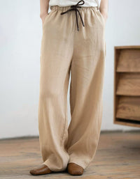 Boho Linen Palazzo Pants for Women – High Waisted Loose Fit Wide Leg Trousers for Travel, Vacation & Everyday Wear