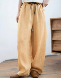 Women's Relaxed Fit Linen Blend Wide Leg Pants – Elastic Waist Drawstring Casual Summer Trousers with Side Pockets