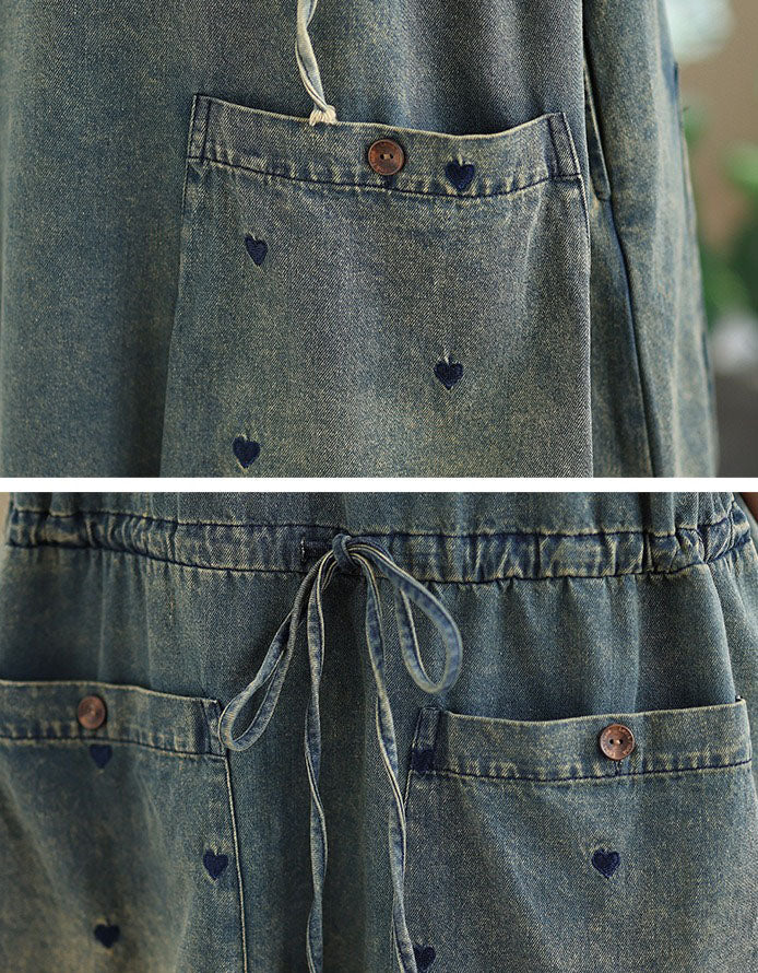 Close up of Loose Denim Hoodie Dress for Women | Casual Oversized Style