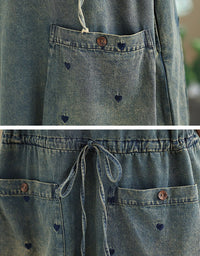 Close up of Loose Denim Hoodie Dress for Women | Casual Oversized Style