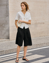 Women's Vintage Style Wide Leg Linen Shorts Summer
