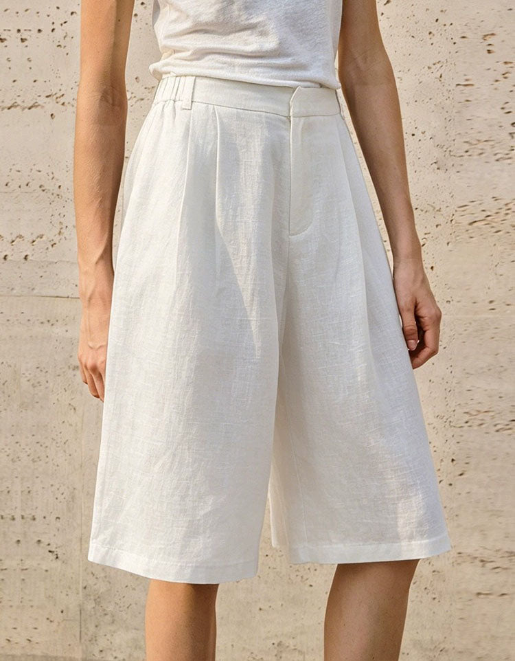 Relaxed fit linen Bermuda shorts for women summer style