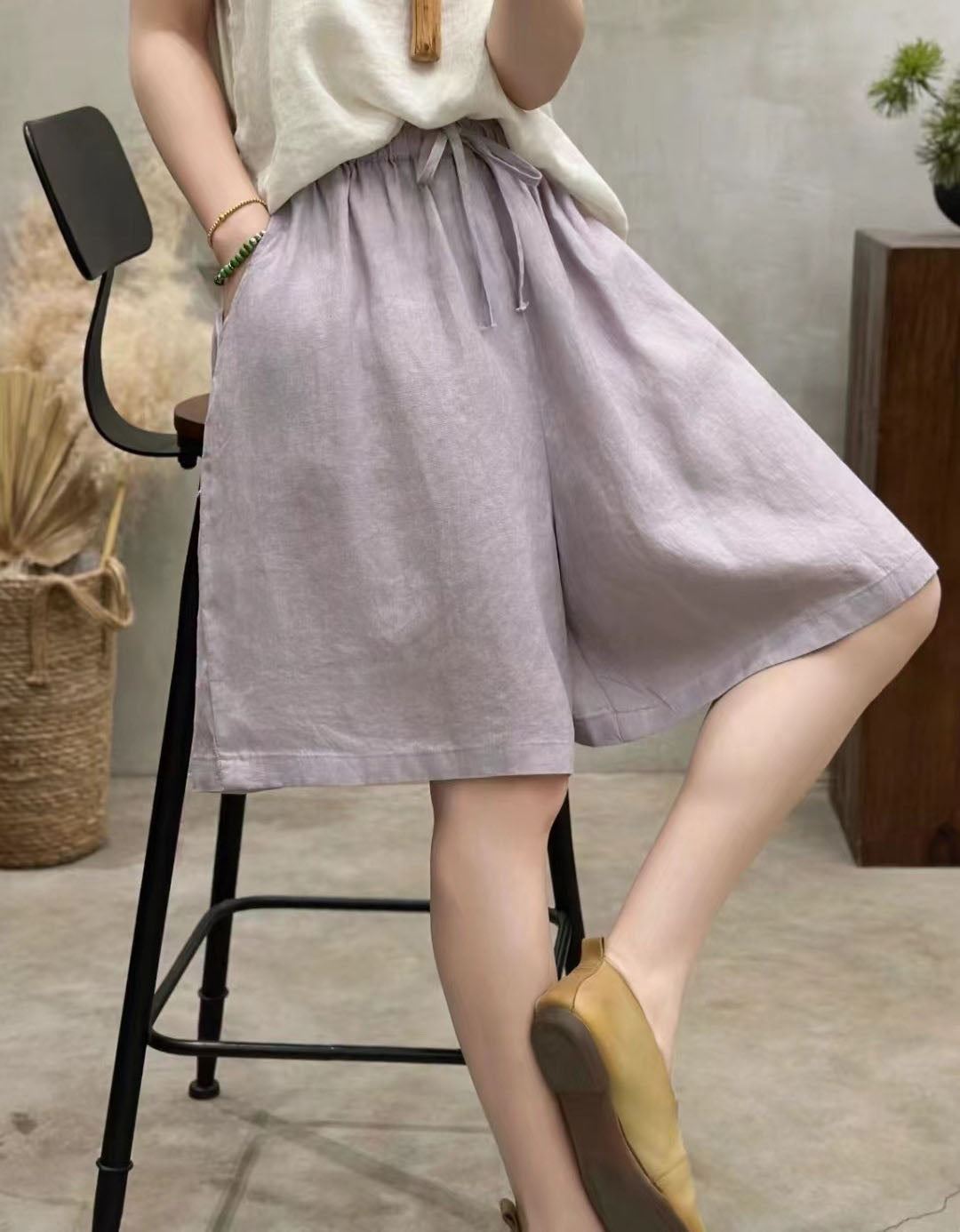 Women’s High Waist Linen Blend Wide Leg Shorts – Casual Loose Fit Summer Culottes