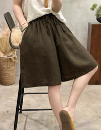 Women’s Minimalist Wide Leg Bermuda Shorts – High Waist Drawstring Summer Trousers